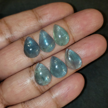 6Pcs Natural FINE Blueish-green Fluorite LOT . Size- approx. 14x10mm